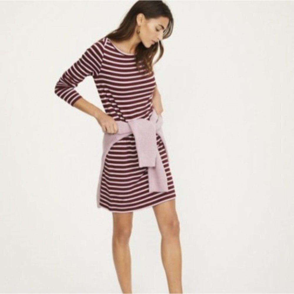 Lou & Grey Striped Signature Soft Boatneck Dress Pink Small New